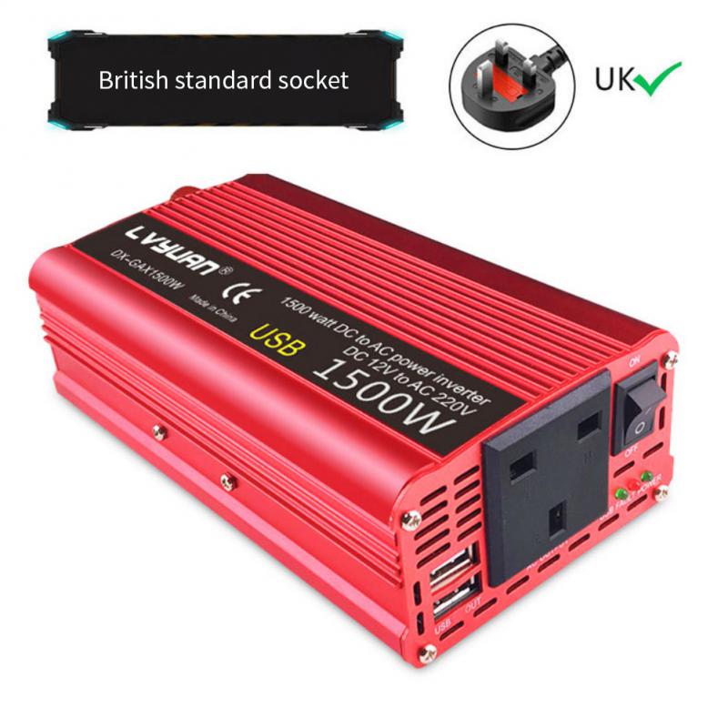 Автомобильный инвертор 1500 Вт Мощность DC 12 В в 110 В/220 В 230 В Двойной USB зарядный адаптер преобразователь Solar Omvormer 12 Naar 220 Volt Европа