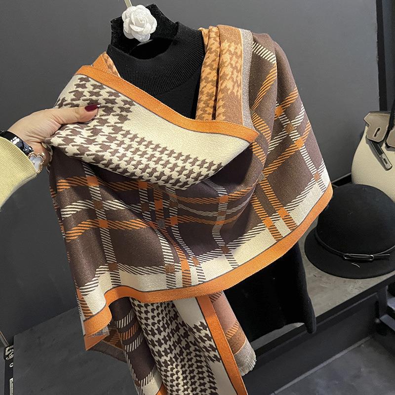 Qiandongge Fashion Imitation Cashmere Scarf Women's Winter Versatile Decorative Warm Scarf Double-sided Large Shawl