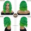 Synthetic Hair Green Wigs for Women Short Curly Wavy Wig with Side Part Bangs Heat Resistant Girls Party Halloween Cosplay Wig