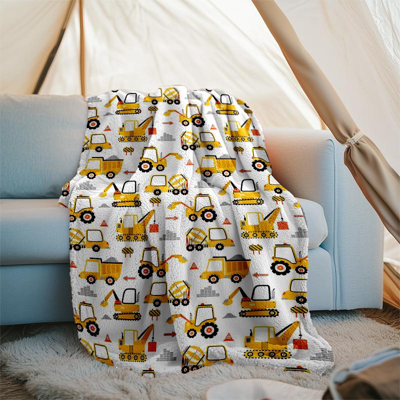excavator Theme Printed Blanket - Perfect for Couch, Bed, Travel & Outdoor Use | Machine Washable, Cozy & Durable.