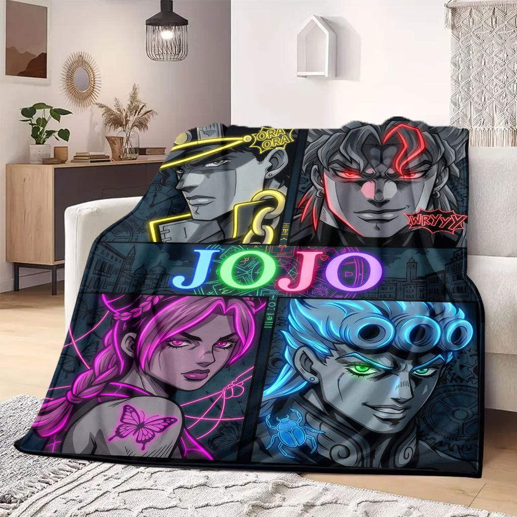JoJo's Bizarre Adventure Beautiful Flannel Blanket, Printed Cartoon Design for Home Decor, Warm Sofa Bedding, Travel Throw_LIAN