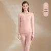 Cashmere Silk Round Neck Edged Antibacterial Fleece-Lined Women's Autumn Undershirt & Pants Set - Warm & Skin-Beautifying.
