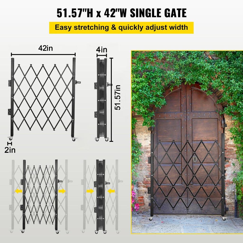 Single Folding Security Gate, 94 × 122 cm(W × H) Folding Door Gate, Steel Accordion Security Gate, Flexible Expanding Security Gate, 360° Rolling