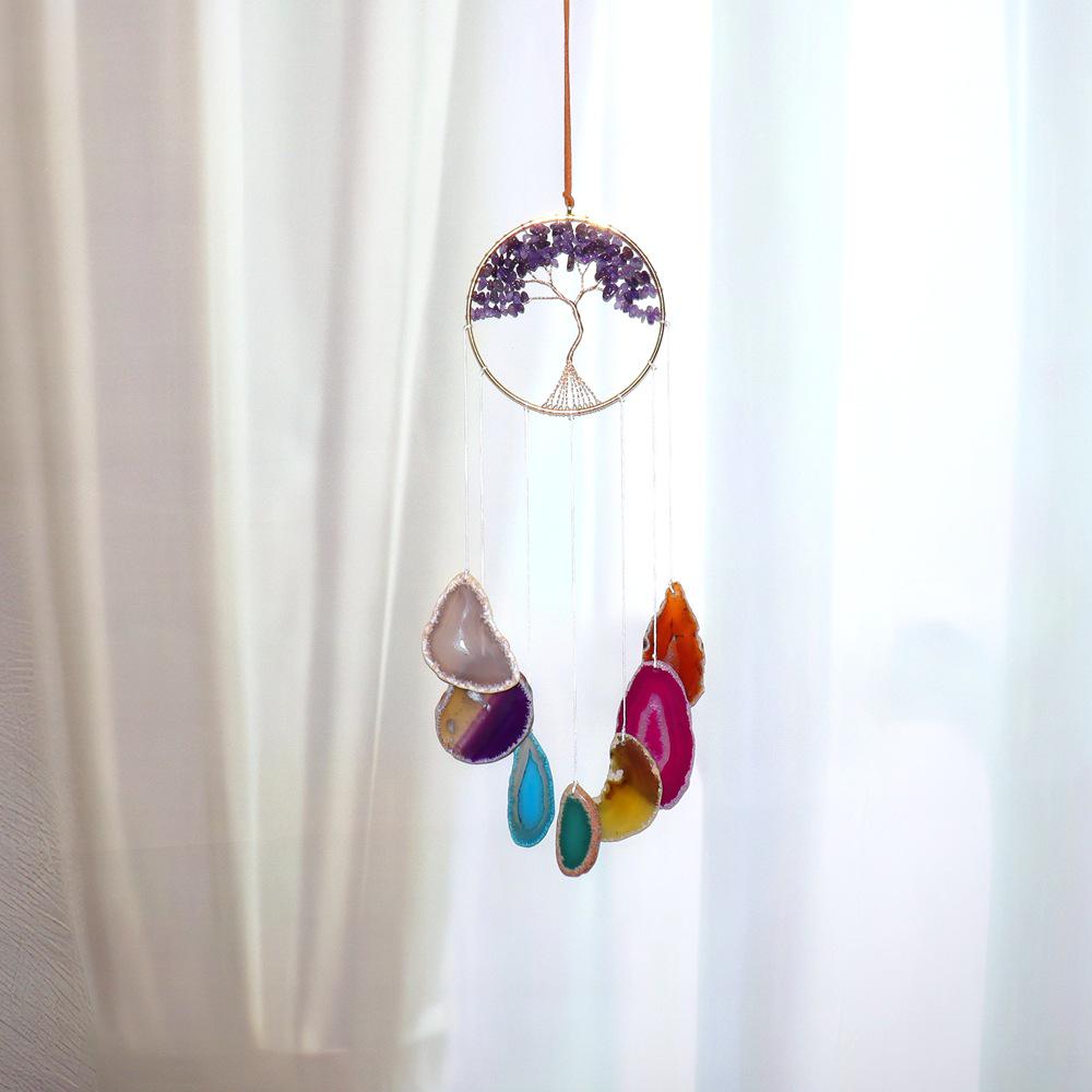 Агатовая пластина 'Древо Жизни' Кристальный Кулон - Ручная Работа T137