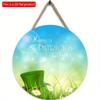 2D Flat 20*20cm1pc Happy St.Patrick's Day Green Four-leaf Grass&hat Patterns Welcome Party Hanging Wooden Sign, Style Round Decorative Door Pendant