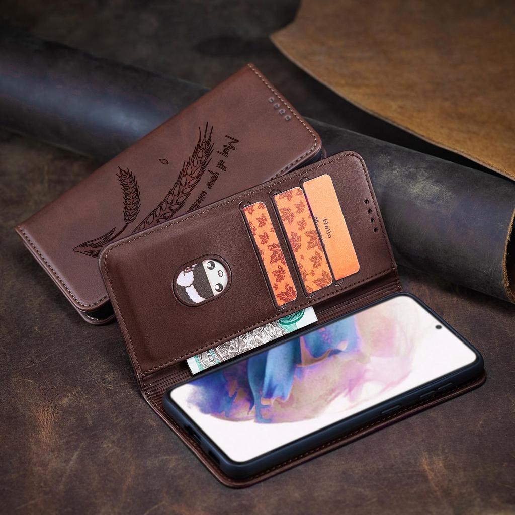 Ретро Чехол-книжка из коровьей кожи с подставкой для iPhone 17 16 Pro Max Samsung S25 Xiaomi Redmi 15C Honor Oppo с магнитным слотом для карт, откидная крышка