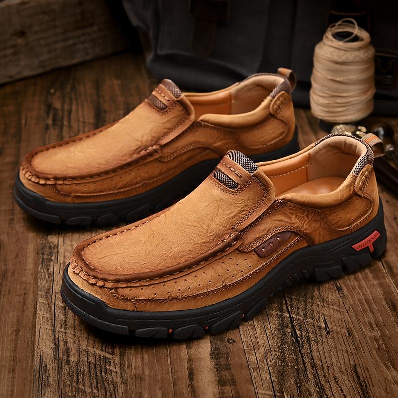 Handmade Genuine Leather Shoes Men Casual Comfort Flats Moccasins Tooling Shoes Slip On Loafers Durable