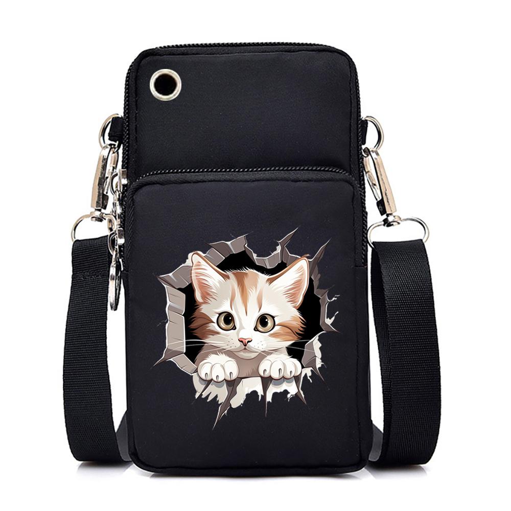 3D Модные Кошки Серии Принт Кошки и Сумки Женская Мини Сумка Для Мобильного Телефона Мультфильм Любитель Животных Сумка Через Плечо На Молнии