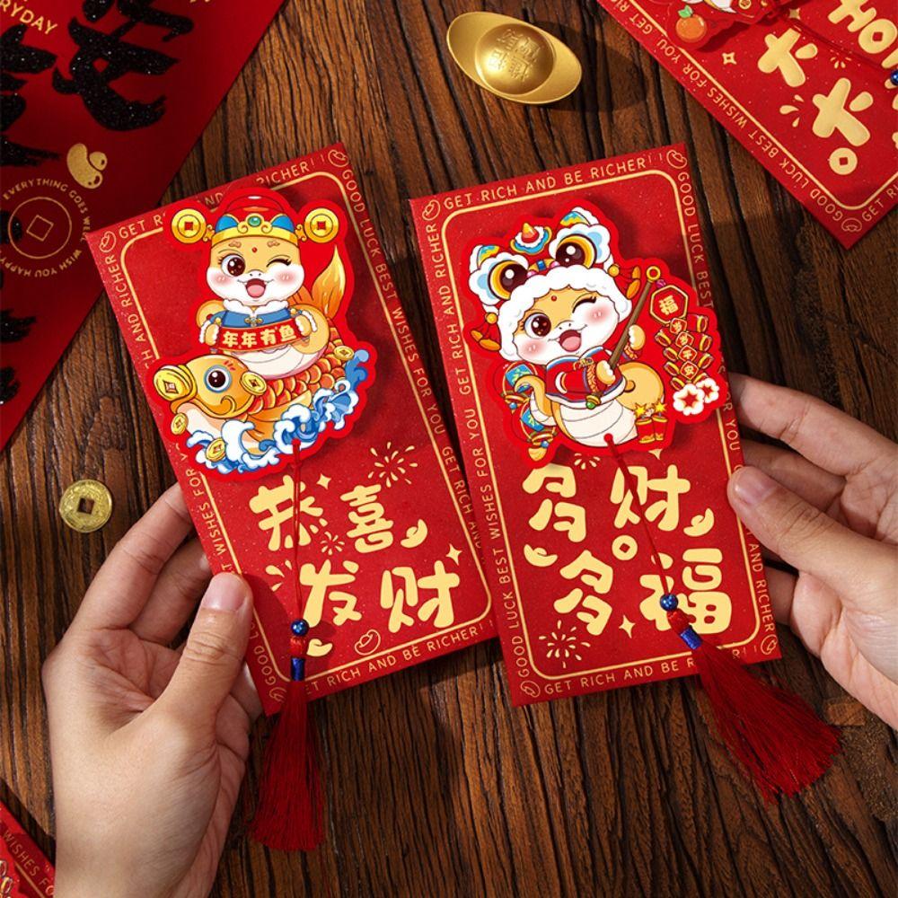 6pcs Cartoon 2025 Snake Year Red Envelopes Traditional Gifts Packing Bags  Kids Gift