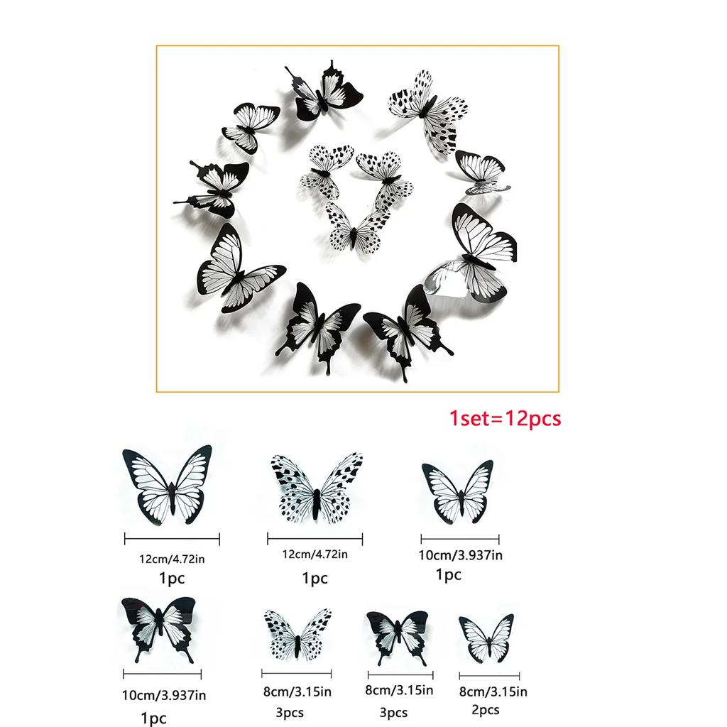 Black White 3D Butterfly Wall Stickers Wedding Decoration Bedroom Living Room Home Decor Butterflies Decals Decals
