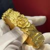Золотой браслет-манжета в древнем стиле с резьбой пионов - Свадебный браслет «Двойное счастье»