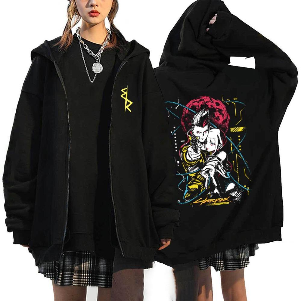 Осень и Зима Толстовка с Длинным Рукавом Аниме Киберпанк Принт Мягкая и Теплая Толстовка Повседневная Одежда