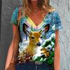 Женщины Девочки Летняя мода Повседневный пуловер Топы V-образный вырез Короткие рукава Принт Футболка