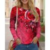 Long Sleeve Floral Pattern Gradient Women T-Shirts Spring Autumn 3D Flower Printed Street Casual Tops