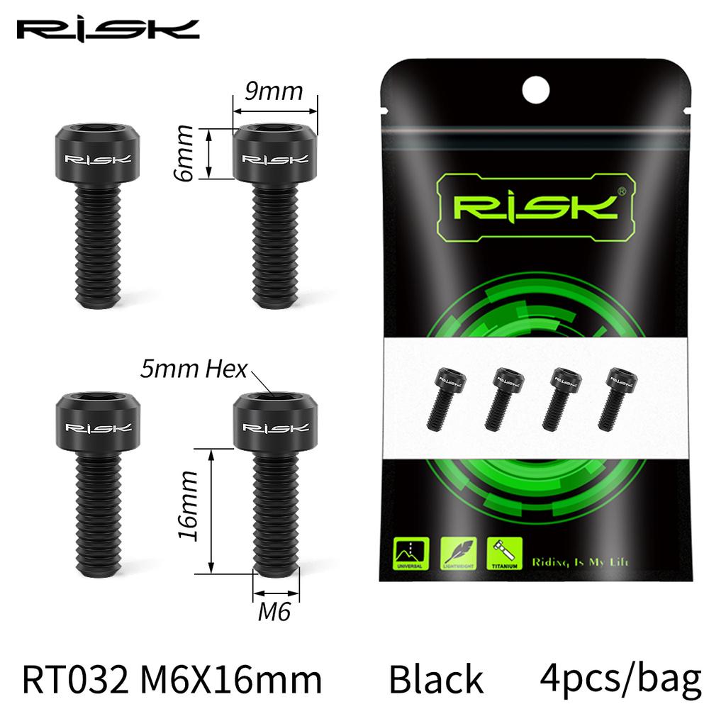 RISK 4PCS M6x16 M6x18 M6x20mm Titanium Bicycle Disc Brake Clamp Caliper Bolts MTB Mountain Road Bike Fixed Screws M6*16/18/20mm
