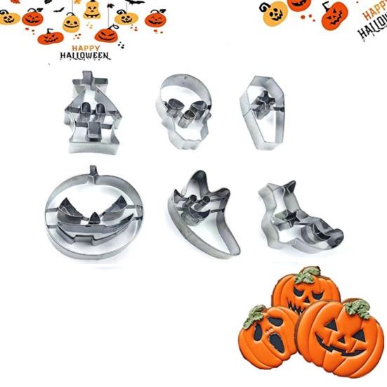 6 шт./компл., формочка для печенья на Хэллоуин, из нержавеющей стали, легкосъемный пресс, сделай сам, тыква, призрак, череп, печенье, набор форм, кухонные инструменты для выпечки