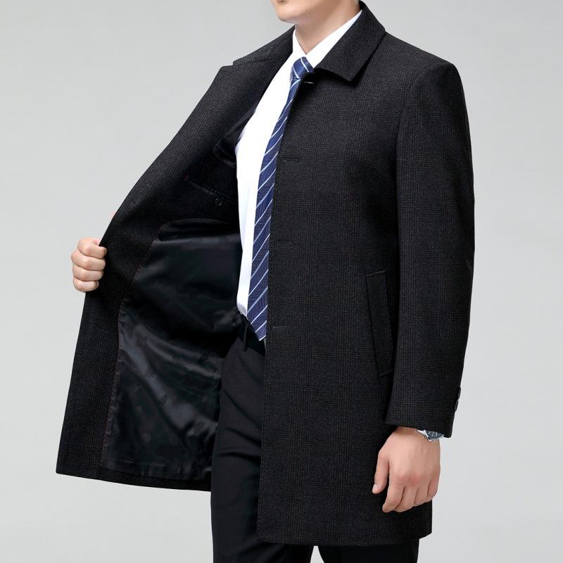 Деловой мужской пиджак для папы на осень и зиму, кашемировая ветровка для людей среднего возраста, мужское шерстяное пальто высокого качества, пальто средней длины, больших размеров