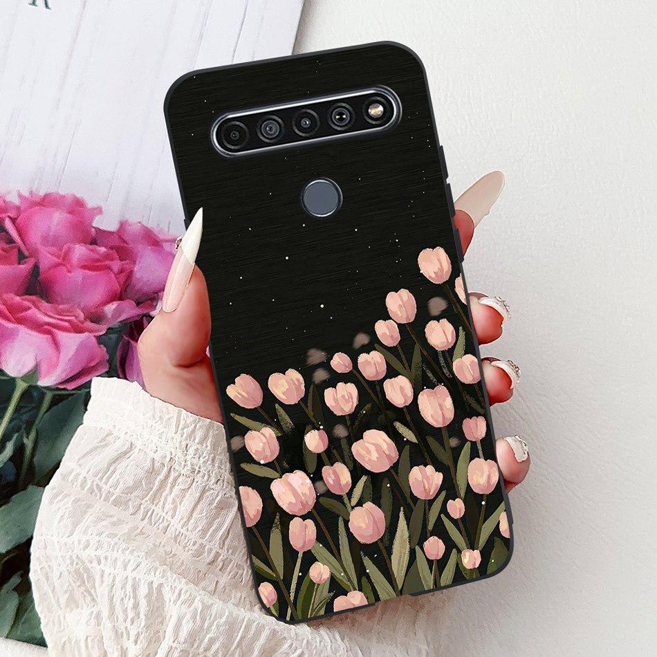Для LG K41S K51S 2020 Элегантный Чехол для Телефона с Цветочным Котом, Для LG K41S K51S LM-K410 LM-K510 Черный Силиконовый Мягкий Чехол