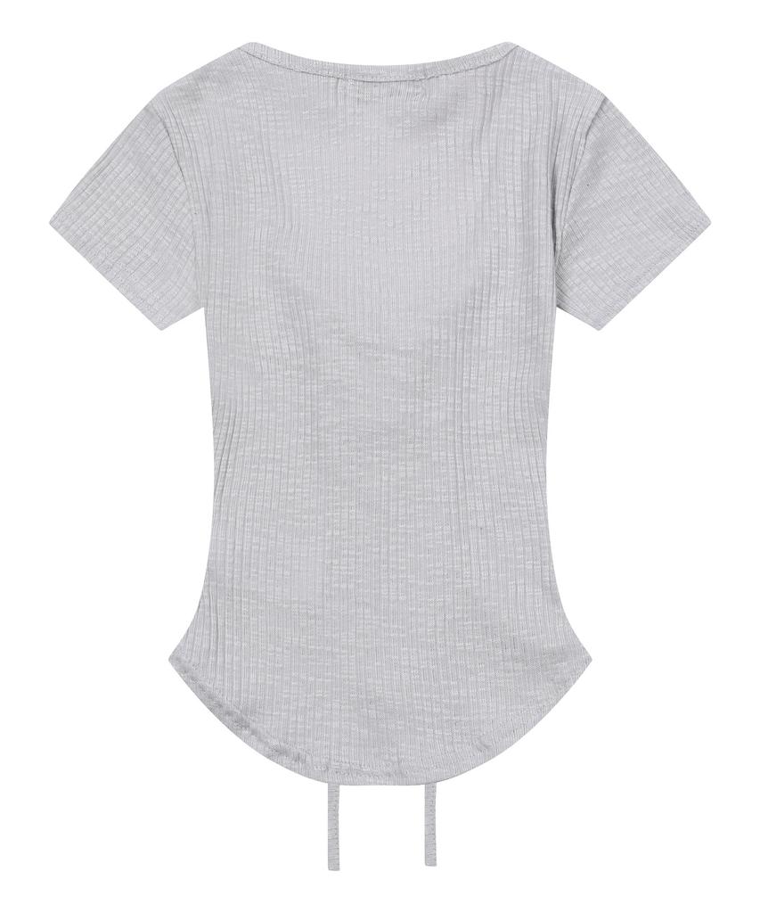 MUCENT Sharon Eyelet Lace-Up Rolled Ribbed Slim Fit Short Sleeve T-Shirt (3 Colors)