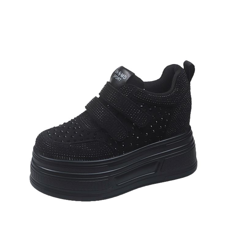 Мода 10 см Микрофибра Платформа Каблук Танкетка Туфли Кроссовки Лодочки Белая Платформа Кристалл Туфли Женские Zapatos De Mujer