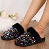 Fashion Shining Sequins Home Fur Slippers Women 2024 Winter Warm Plush Flat Cotton Shoes Woman Indoor Bedroom Soft Sole Fluffy Slippers