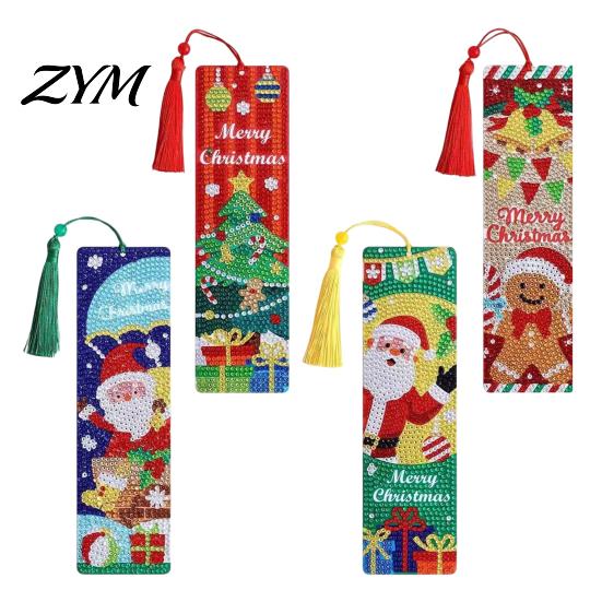Acrylic Page Markers 4PCS Christmas Theme Diamond Painting Bookmarks, Creative DIY Art Kits, Holiday Party Favors Stress Relief Portable Book