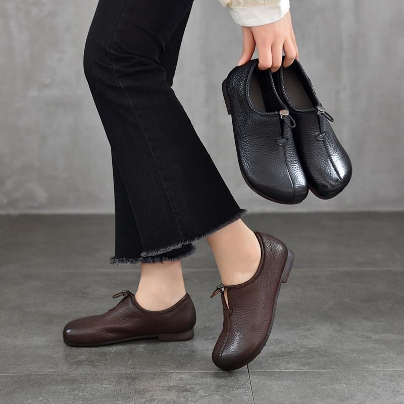 Johnature Повседневные однотонные лоферы из натуральной кожи на плоской подошве с круглым носком, женские туфли без застежек