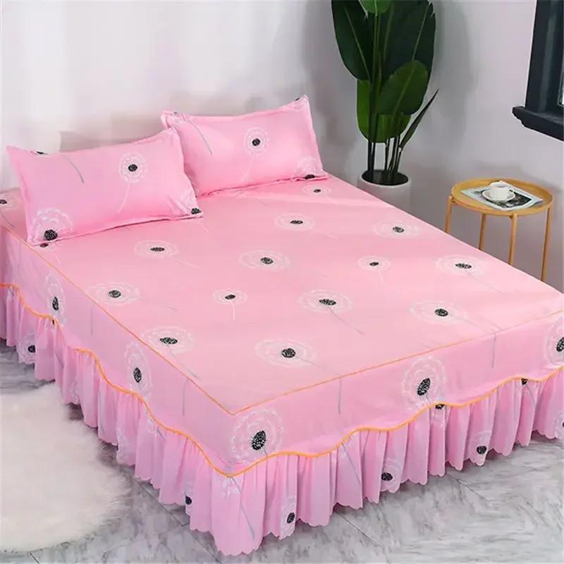 Bed Skirt Cotton Bedspread Set Embroidery Bed Dress Pillow Cases 3 Pieces/Set For King/Queen Double 1.5/1.8/2M Sheet Cover