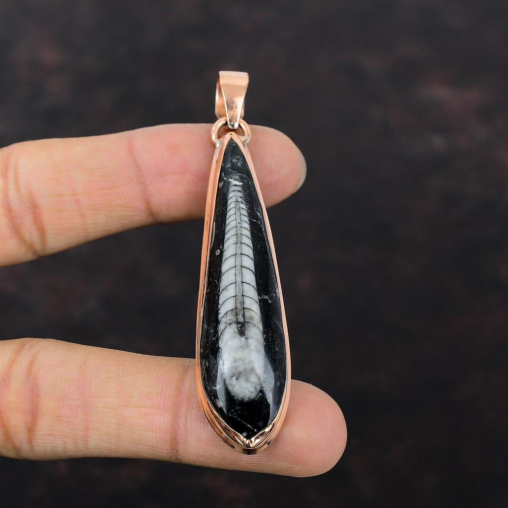 Orthoceras Fossil Pendant Copper Pendant Natural Gemstone Pendant Handmade Jewelry Amazing Pendant Gift For Mom Unique Copper Design Jewelry