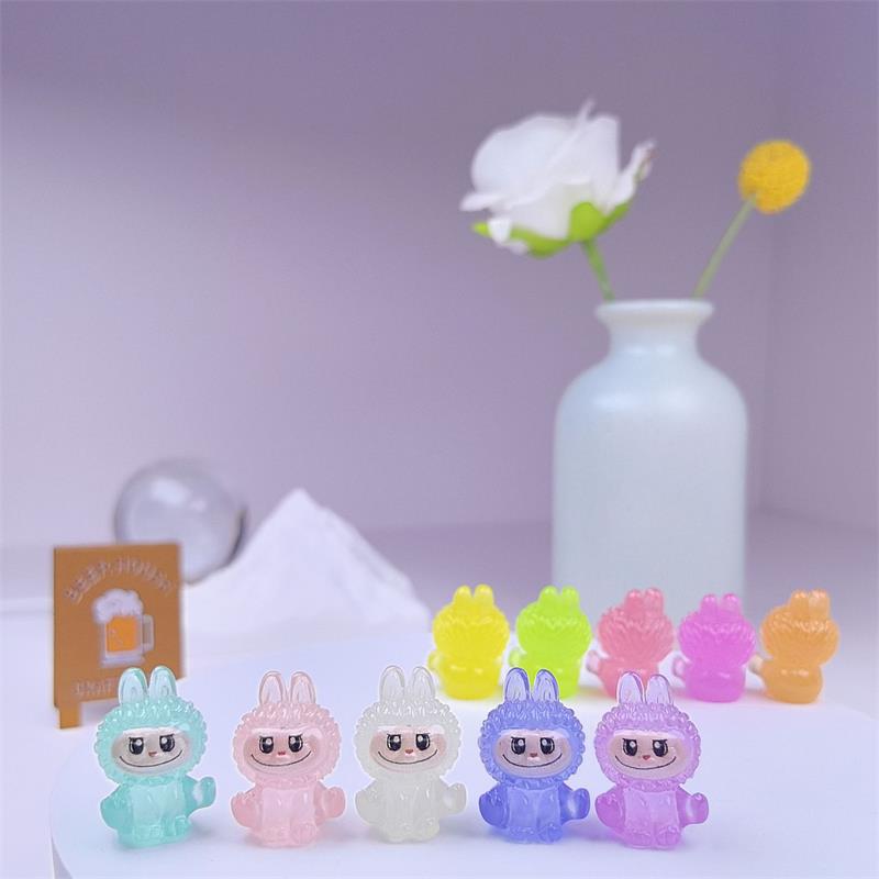 5/10Pcs/Bag Cute Luminous 3D Labubu Figurine Model Miniature Car Ornaments Home Desktop Diy Decoration Resin Crafts Holiday Gift
