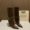 Maillard British Style Belt Buckle Thin Heel Boots Women's Autumn and Winter 2025 New But Knee Trouser Boots