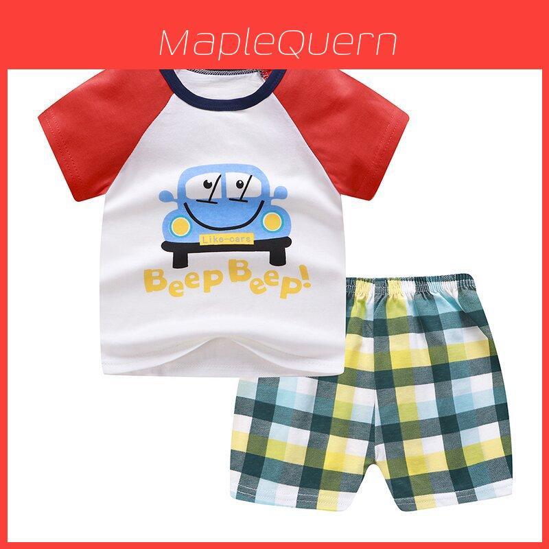 Childrens Summer Cotton Short Sleeve Tshirt And Shorts Set With Animal Prints For Kids