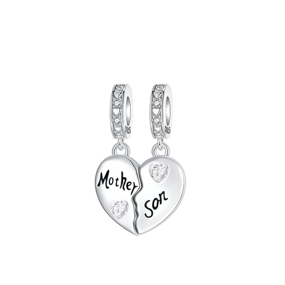 925 Silver Mom Flower Heart Beads DIY Necklace Bracelet Jewelry Gift for Mother's Day Family Charms Present