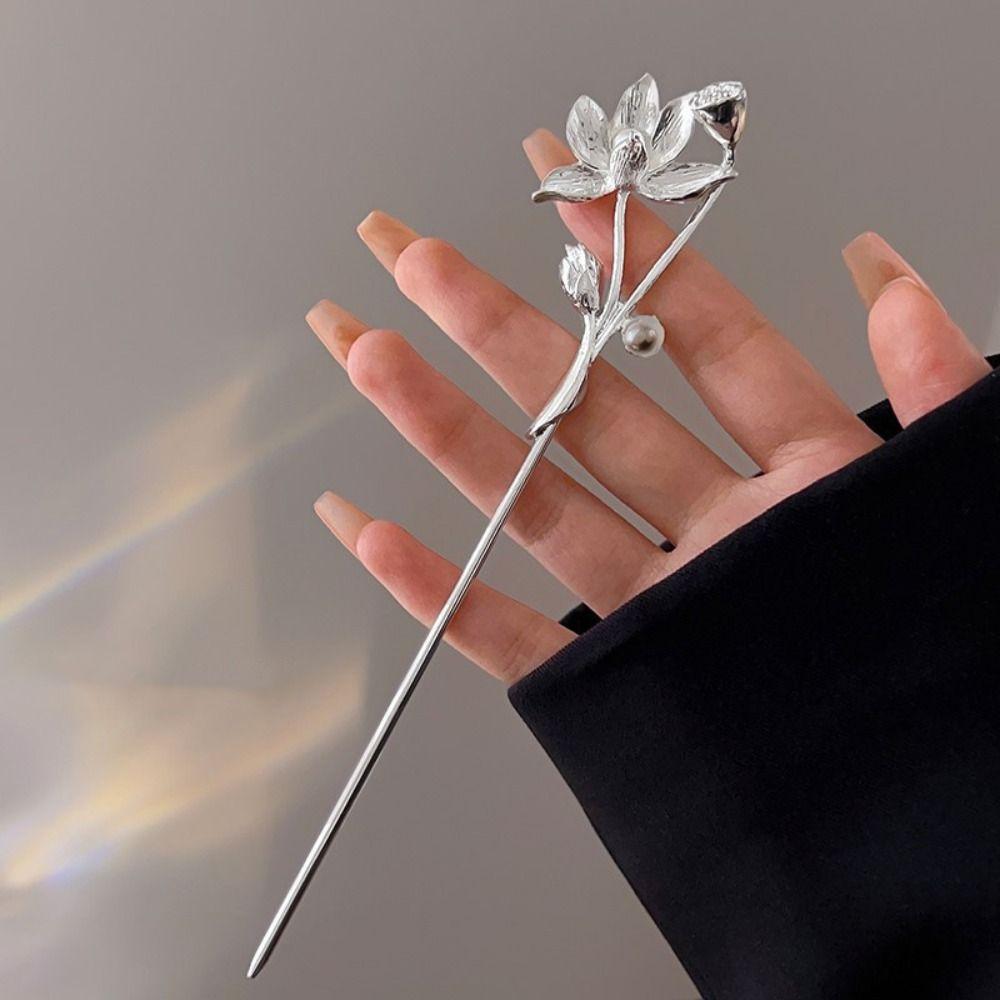 Pearl Chinese Style Hair Stick Lotus Flower Hair Fork Vintage Hanfu Hair Stick Perform