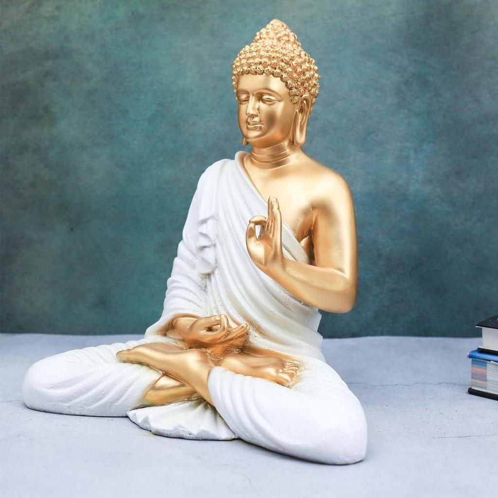 Polymarble Meditating Buddha Idols for Home Decor/Buddh/Gautam Buddha Statue Lord Figurine/Murti Religious Gift (White - 14inch)