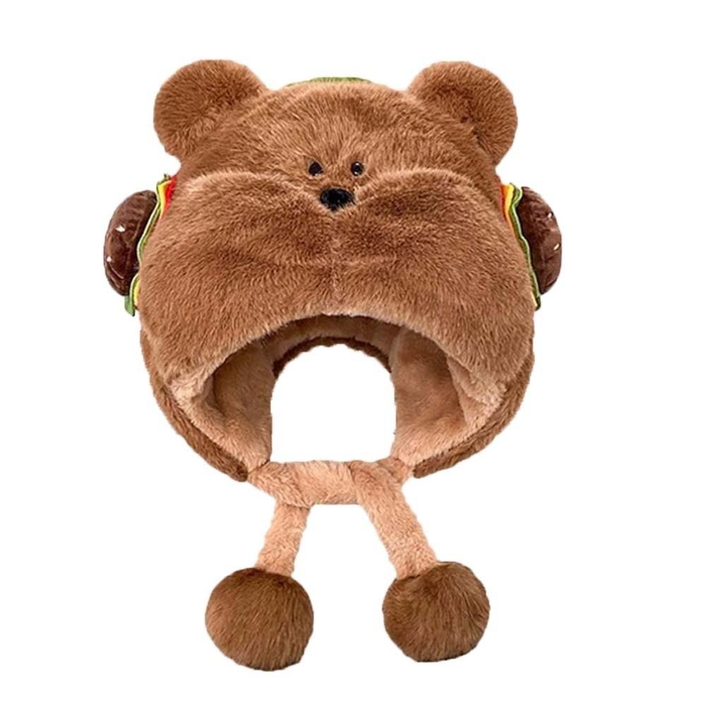 Penguin Winter Plush Hat Cartoon Hamburger Ear Protection Cap Skiing Bear Lei Feng Hat  Autumn