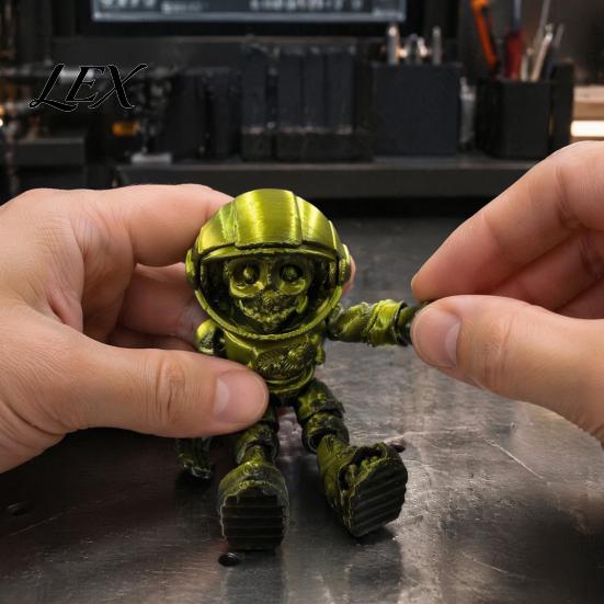 Hollow Skull Helmet Statue 3D Printed Astronaut Figurine, Articulated Skeleton Spaceman Action Figure, Window Display Ornament Halloween Movable