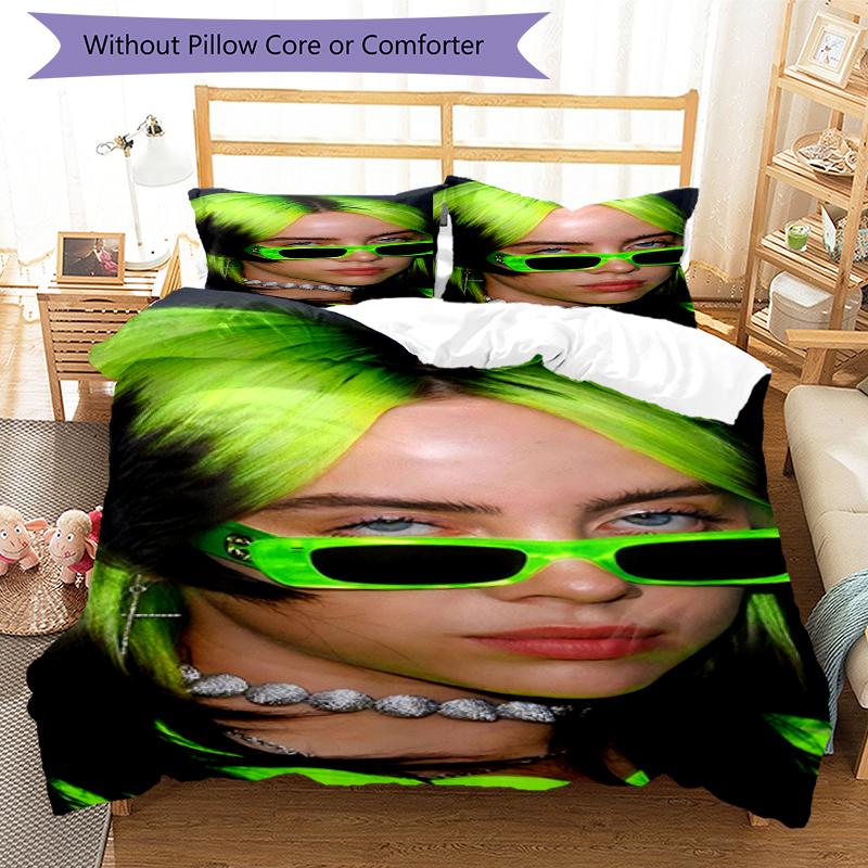 3pcs Billie Eilish Bedding Set Duvet Cover Closure Includes 1 Duvet Cover & 2 Pillowcases, Soft and Comfortable for All Seasons.