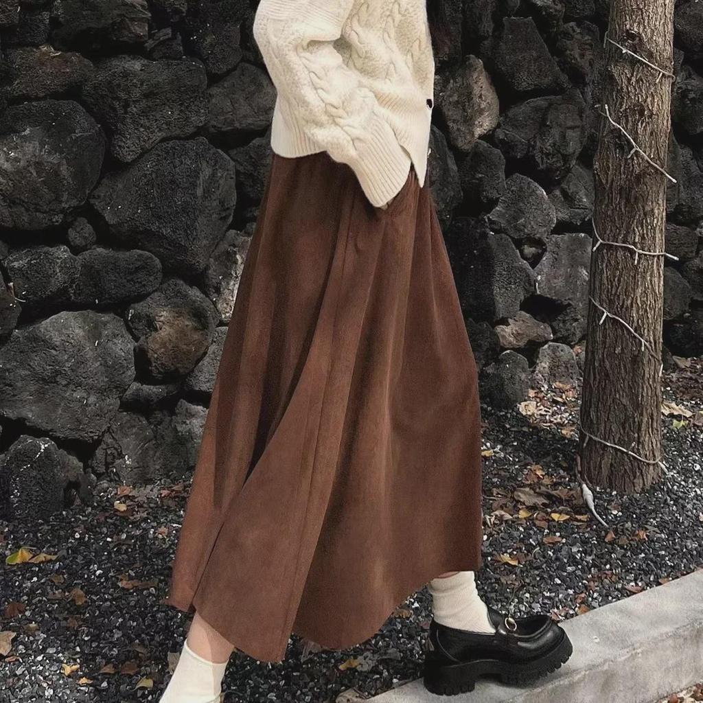 Женская узкая вельветовая юбка-миди в стиле ретро, эластичный пояс, выше колена, свободный крой, стиль весна/осень