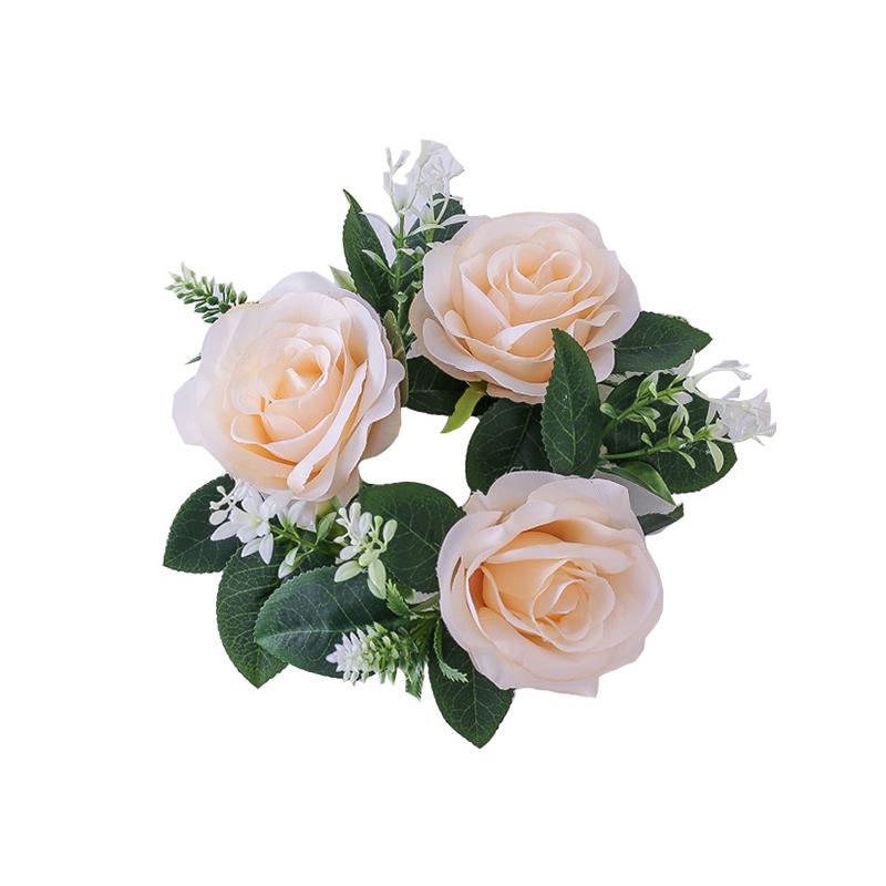 Artificial Rose Wreath for Candlestick Ornaments Silk Flower Garland Candle Holder Wreath Wedding Party Table Home Decoration