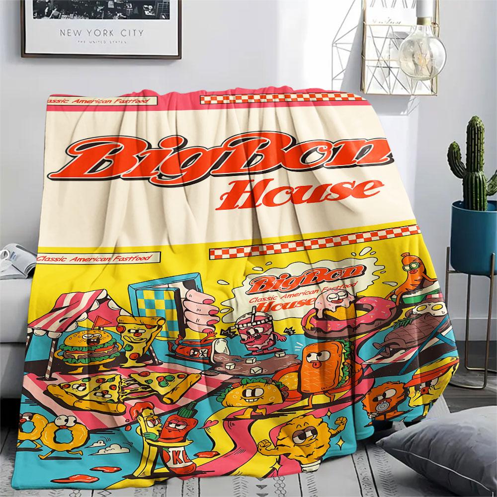 1PC Vintage Big Bon House Patterned Flannel Blanket Suitable For All Seasons for Home Decor Warmth and Comfort Gifts Holiday Present