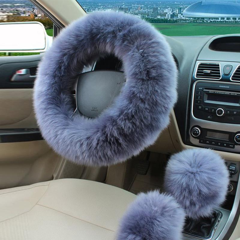 Новый автомобильный пушистый плюшевый чехол на руль, модные зимние теплые флисовые нескользящие перчатки с ручкой, женские украшения автомобиля