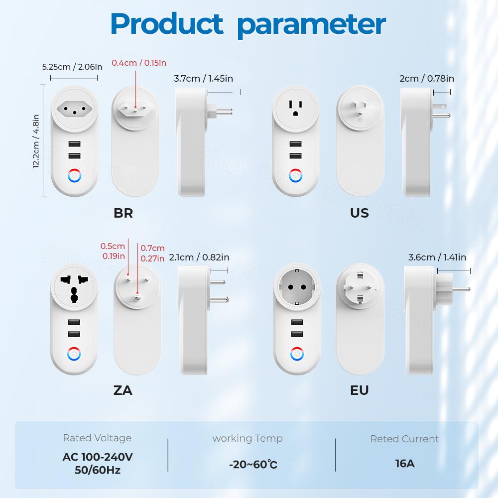 Tuya Wi-Fi умная USB-розетка ЕС США Бразилия вилка 16А адаптер для зарядки голосовое приложение Smart Life электрическое для Google Home Alexa