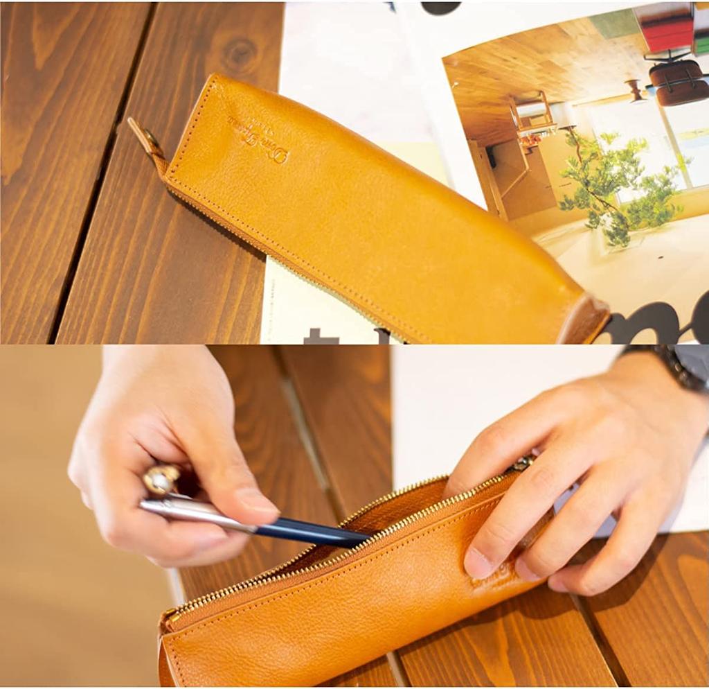 Dom Teporna Genuine Leather Pencil Case, Slim, Stylish, Italian Leather, Smooth Zipper, Small, Holds Fountain Pens, Stationery, Green