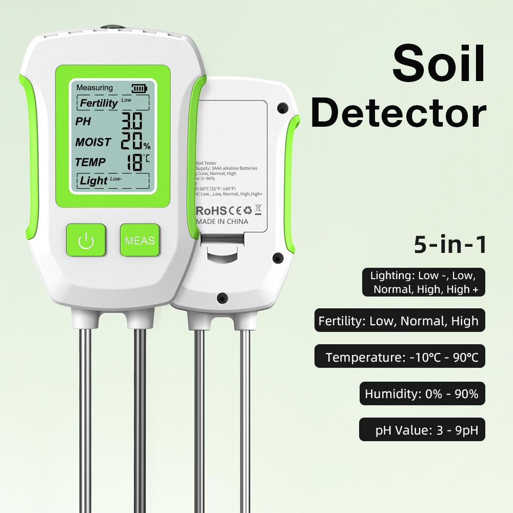 New 3/5 in 1 Soil Tester Soil PH Meter PH Sunlight Moisture Temperature Humidity Fertility Sensor for Garden Greenhouse