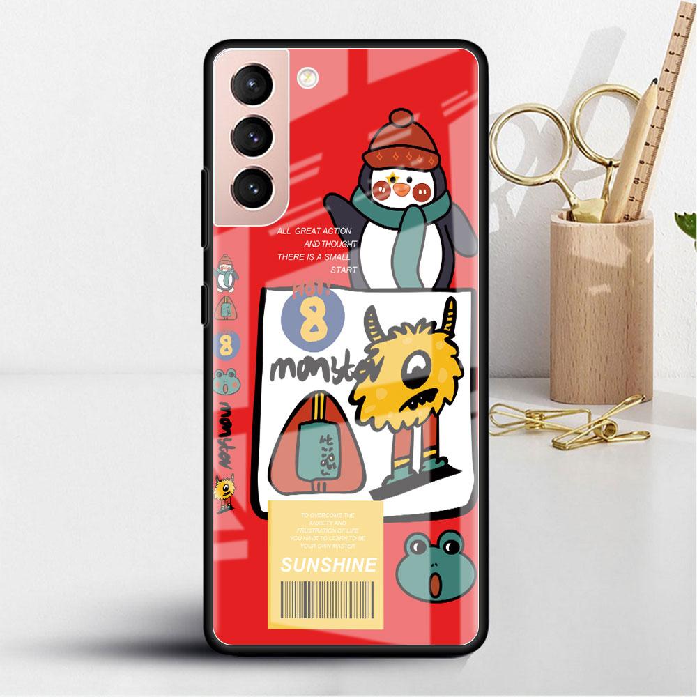 Рождественский мультяшный снеговик стеклянный чехол для Samsung Galaxy S22 S20 FE S21 Plus чехол для телефона S10 5G S9 Note 20 Ultra 10 Lite оболочка