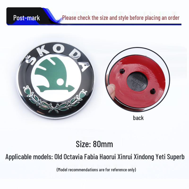 Совместимо со Skoda: Octavia, Fabia 80 мм Передние и задние черные эмблемы, 90 мм Задняя эмблема