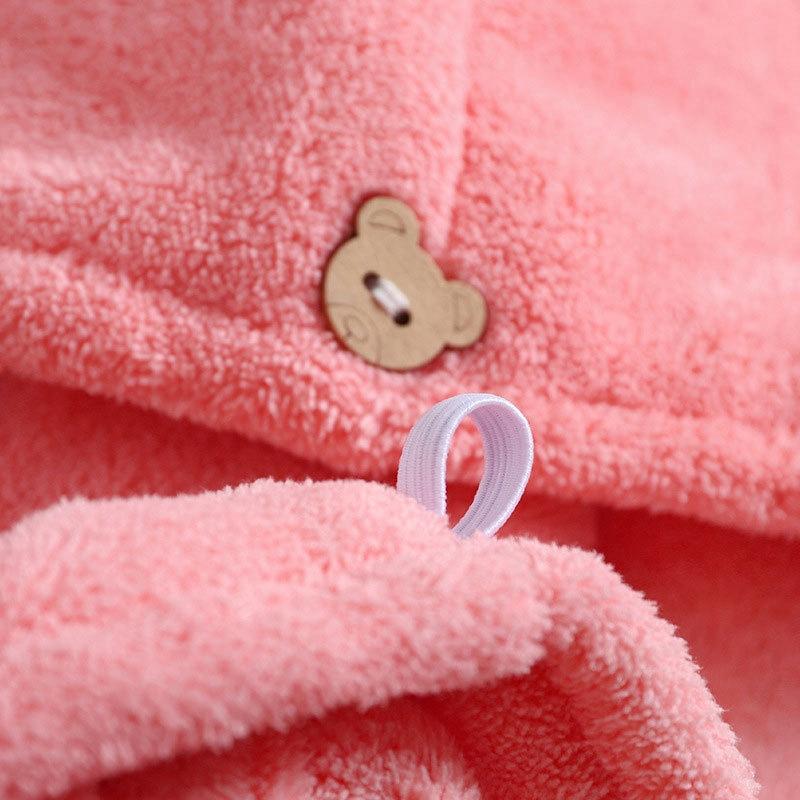 Hair Drying Towel Head Cap Bear Clip Microfiber Pink