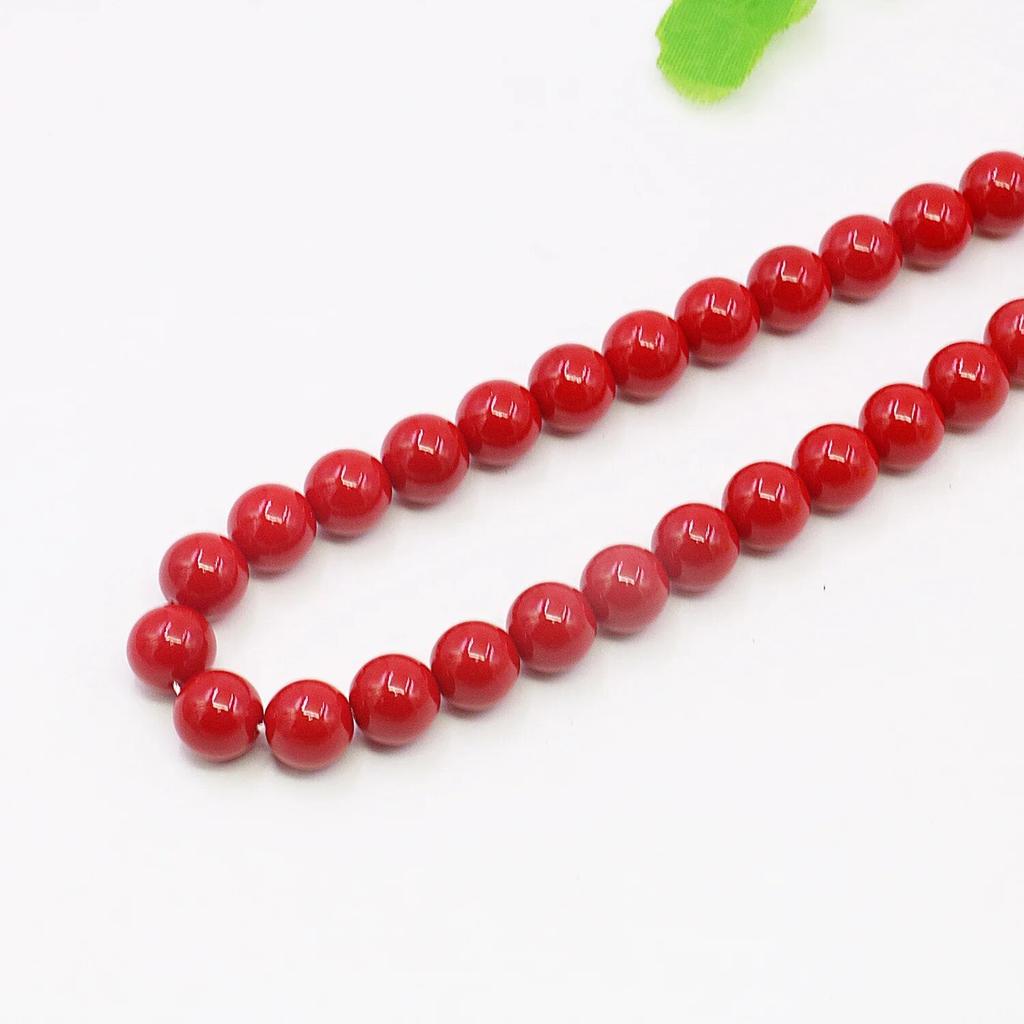 10mm Red Artificial-Coral Pearl Round Beads Necklace/Stud Earrings Sets Jewelry Neckchain,5cm Extension Chain,Girl/Women's Party Gift