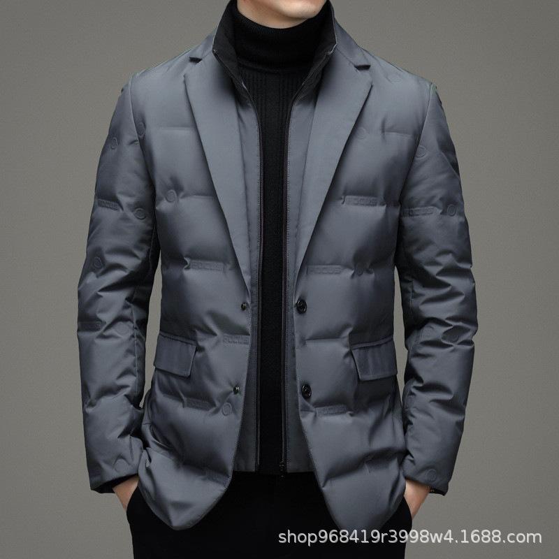 Мужская теплая повседневная куртка-пуховик со съемным воротником-стойкой, осенне-зимний стиль, имитация двухкомпонентного дизайна